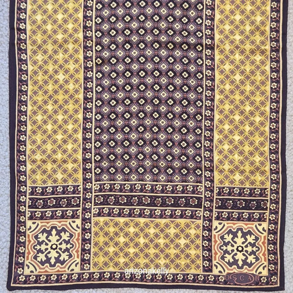 Unused Oscar de la Renta Silk Oblong Scarf Yellow Brown Flowers - Picture 2 of 15